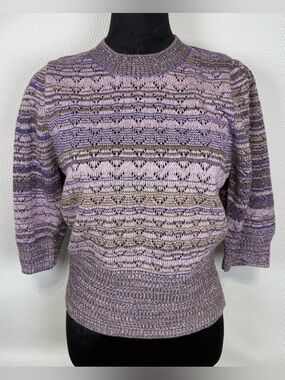 La Joie Women's Crochet Knit Lantern Half Sleeve Sweater Size Medium Purple